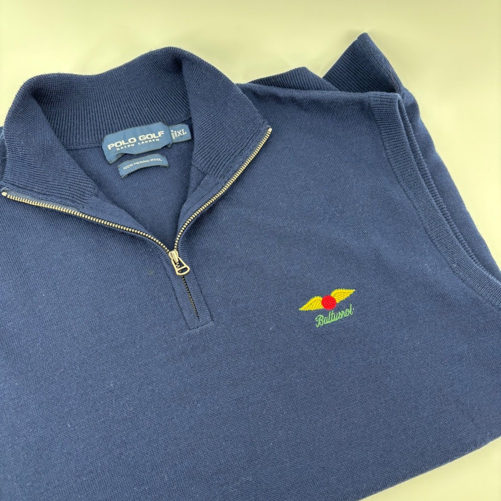 Polo Golf Ralph Lauren Mens Sweater Vest XL Blue Merino Wool Baltusrol Old Money